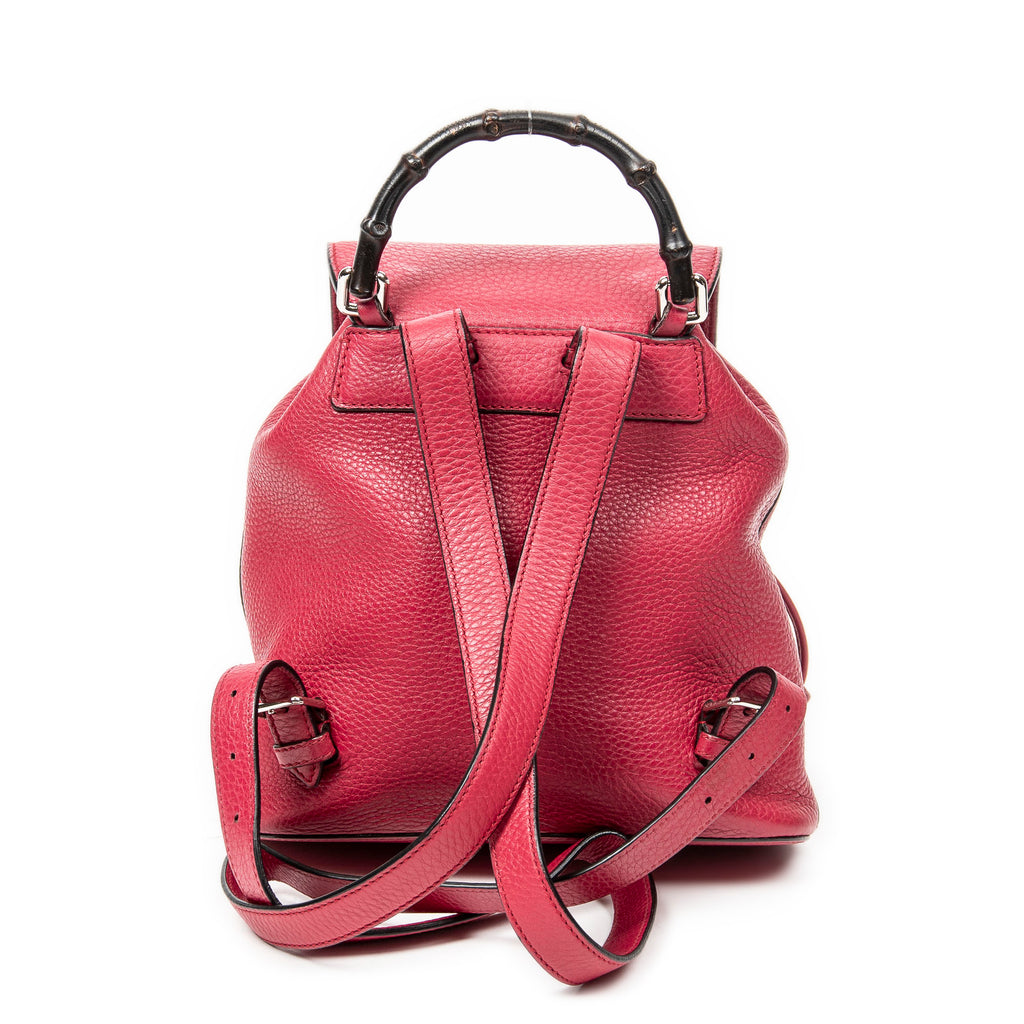 Shoulder Bag Small Bamboo Tassel Backpack Magenta Grained Leather