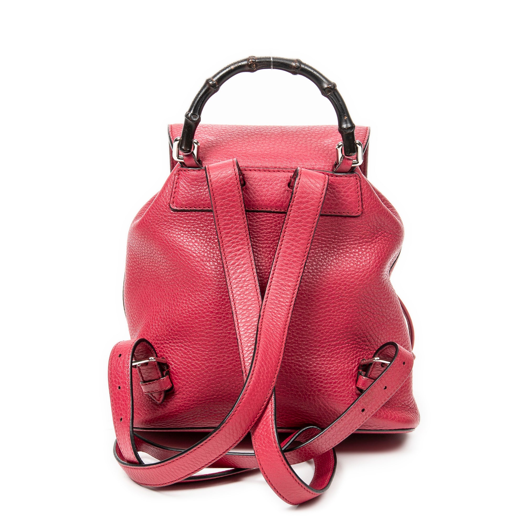 Shoulder Bag Small Bamboo Tassel Backpack Magenta Grained Leather