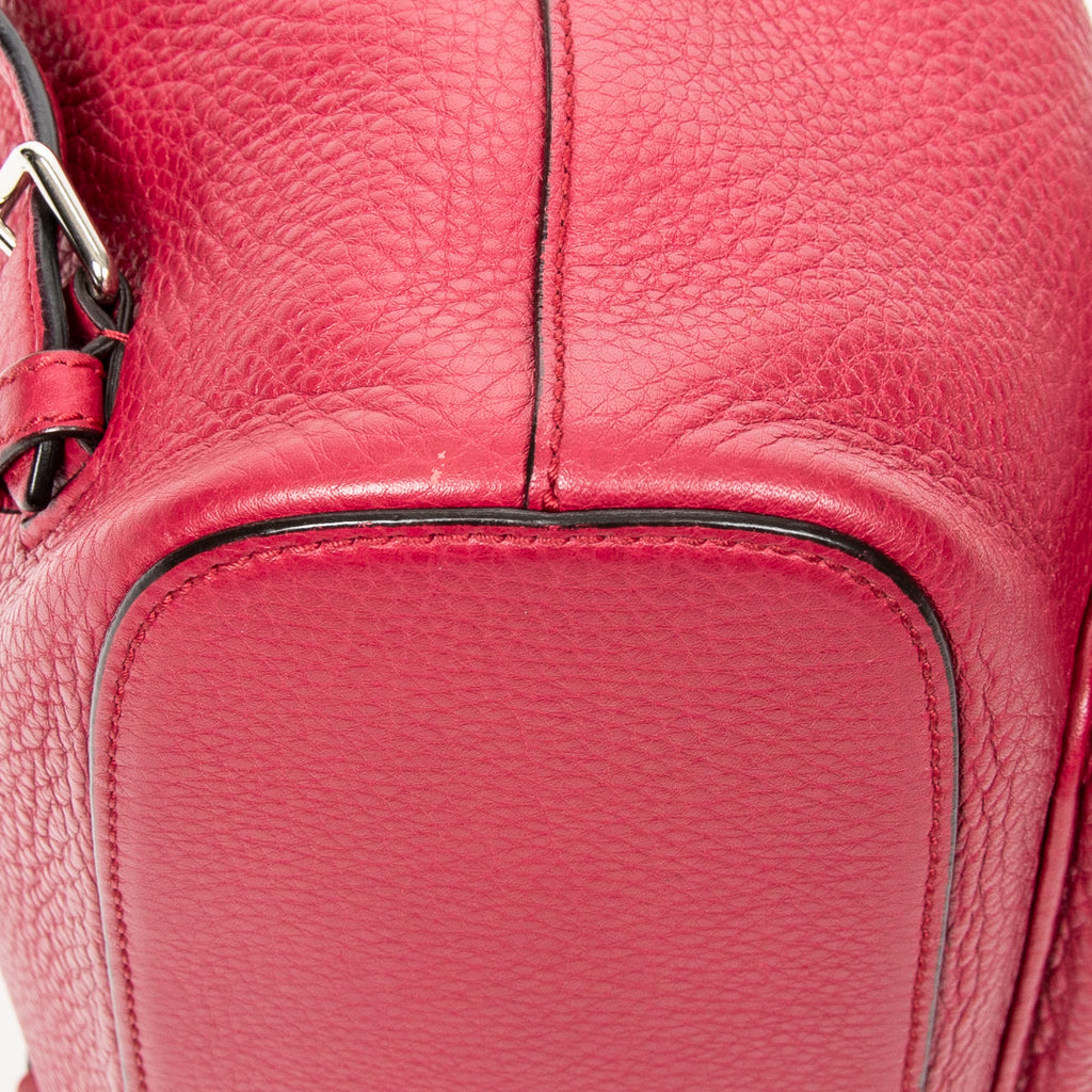 Shoulder Bag Small Bamboo Tassel Backpack Magenta Grained Leather
