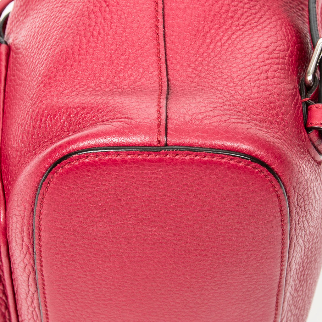 Shoulder Bag Small Bamboo Tassel Backpack Magenta Grained Leather