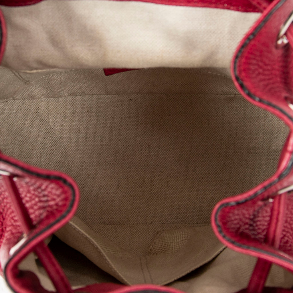 Shoulder Bag Small Bamboo Tassel Backpack Magenta Grained Leather