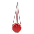 Shoulder Bag Color Pop Round Clutch with Chain Red Quilted Lambskin Leather