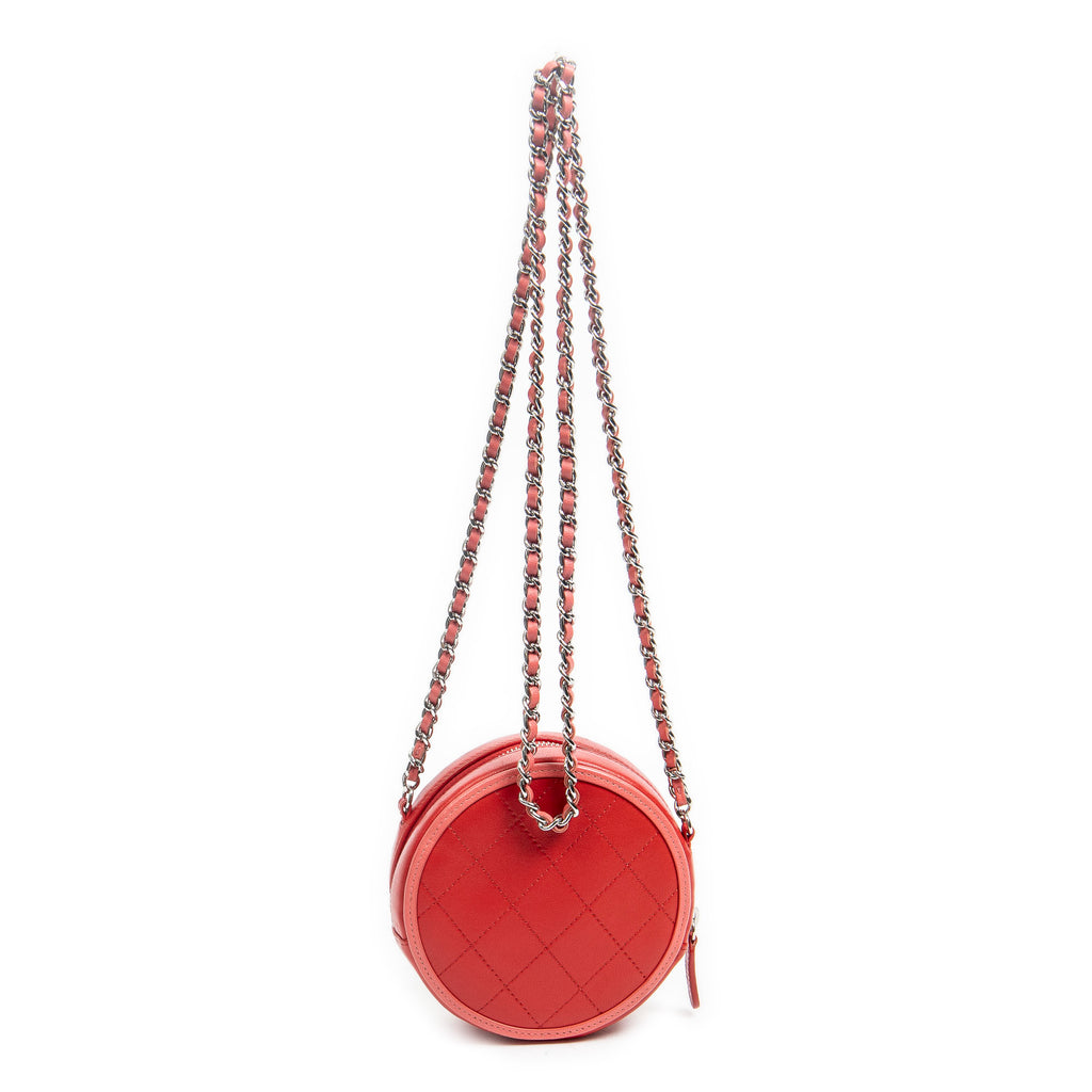 Shoulder Bag Color Pop Round Clutch with Chain Red Quilted Lambskin Leather