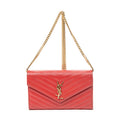 Bolso de Hombro Clásico Cassandre con Cadena de Piel Grano de Polvo Acolchada Roja