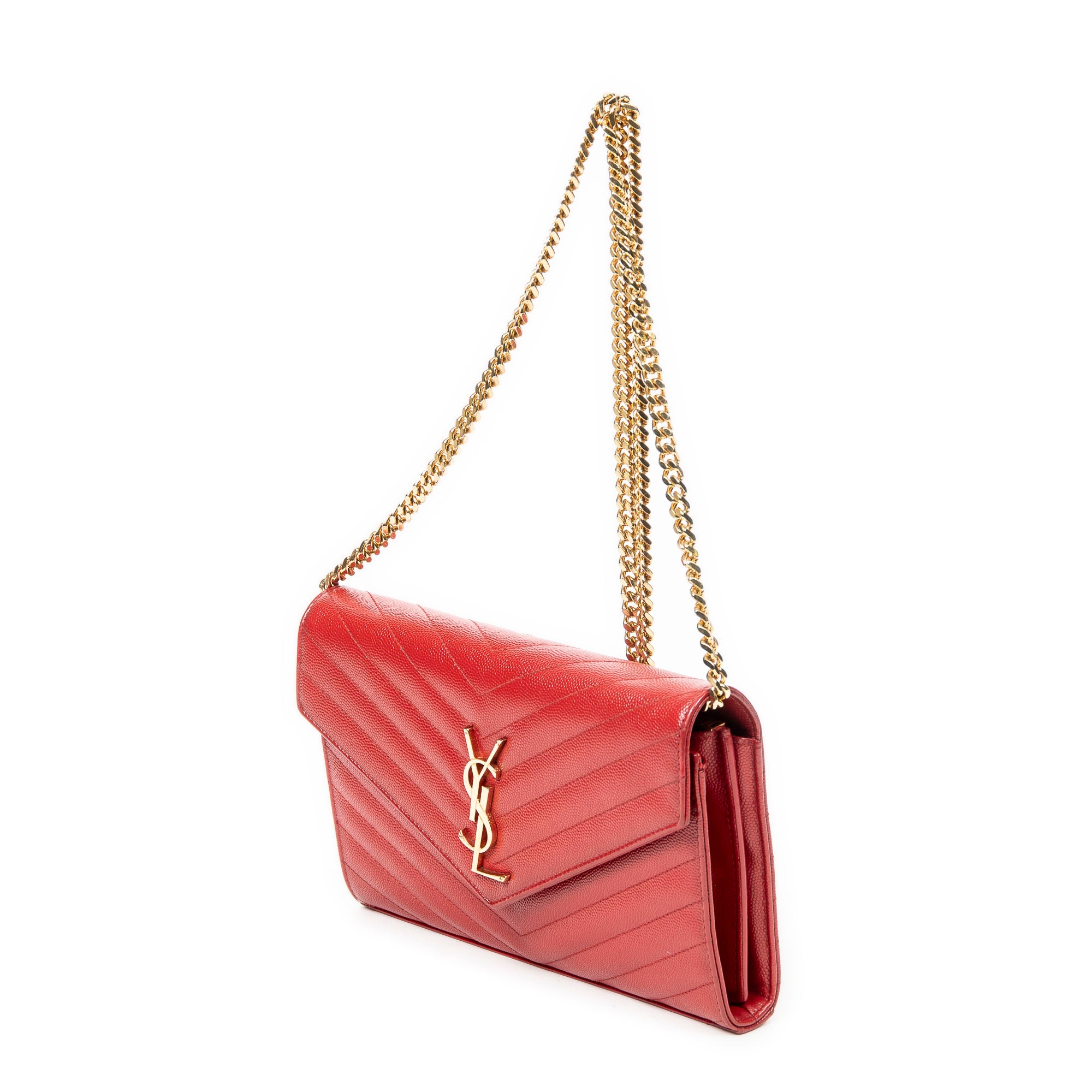 Shoulder Bag Classic Cassandre Chain Wallet Red Quilted Grain de Poudre Leather