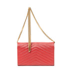 Bolso de Hombro Clásico Cassandre con Cadena de Piel Grano de Polvo Acolchada Roja