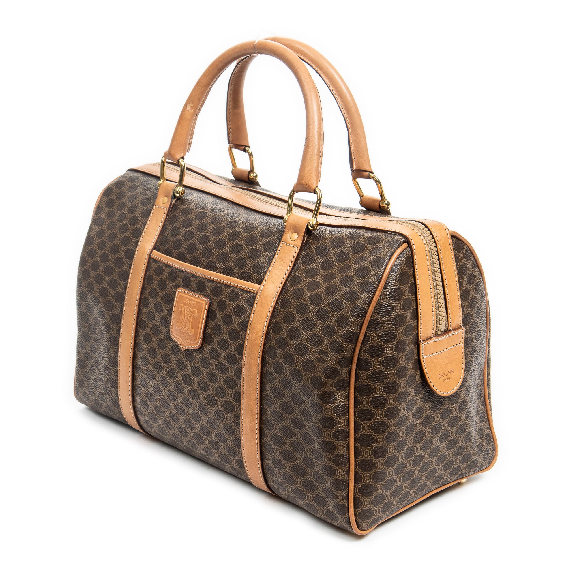 Handbag Vintage Small Boston Brown Macadam Coated Canvas