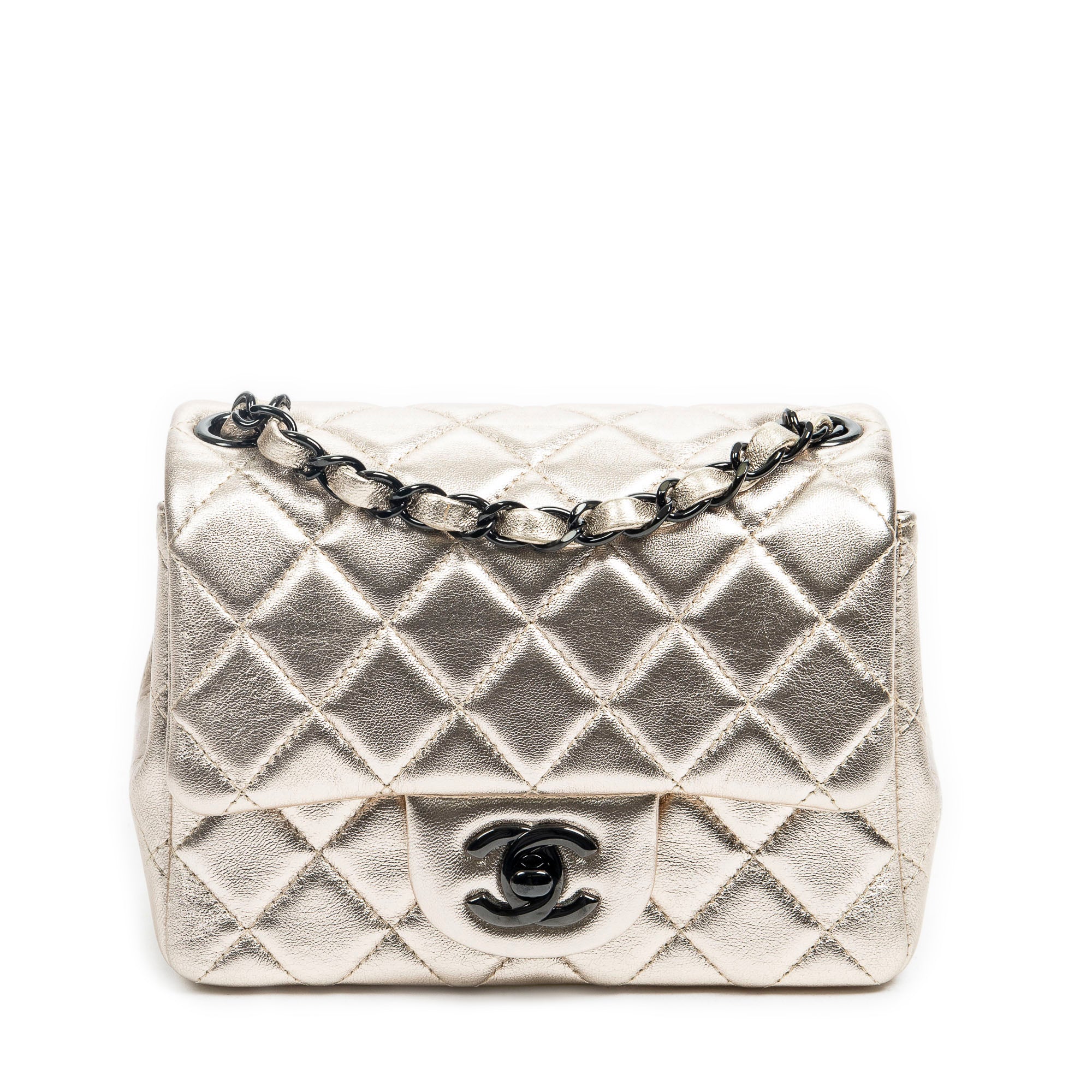 Shoulder Bag Mini Square Flap Gold Quilted Calfskin Leather