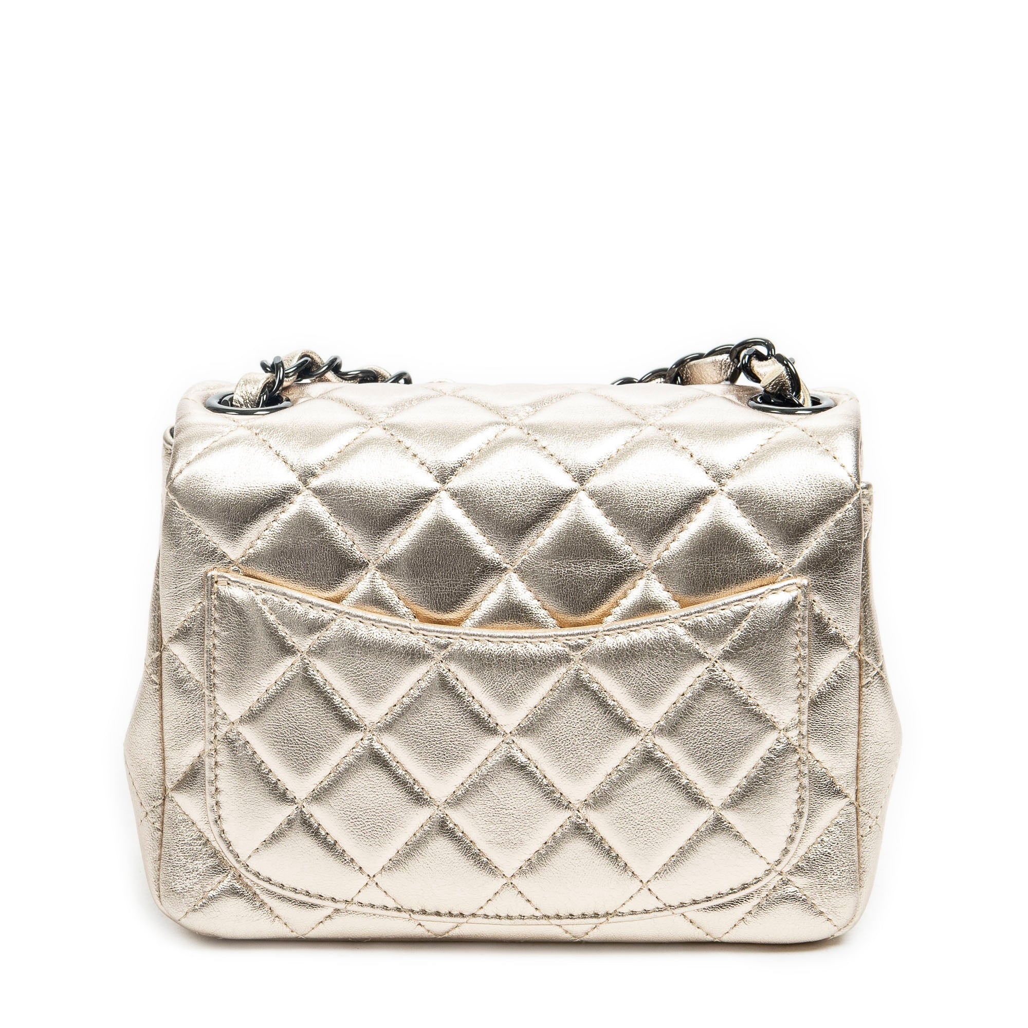 Shoulder Bag Mini Square Flap Gold Quilted Calfskin Leather