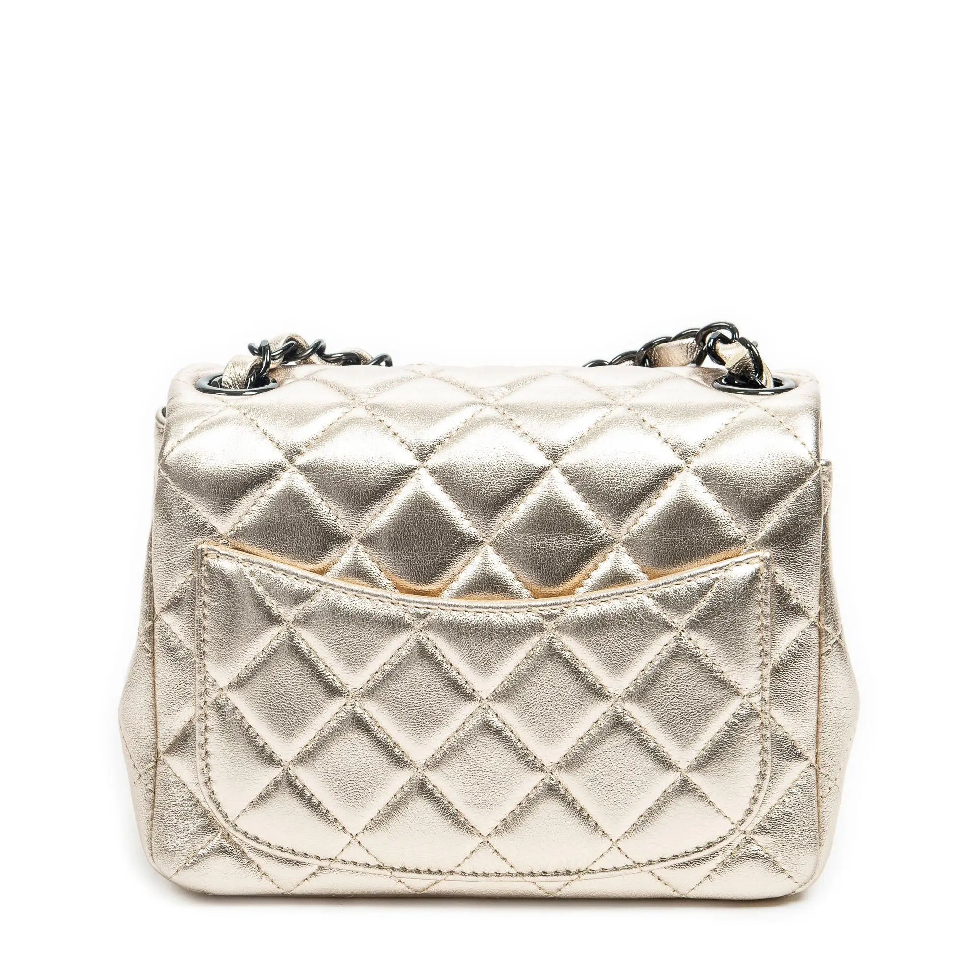 Bolso de Hombro Mini Solapa Cuadrada Piel de Becerro Acolchada Dorada