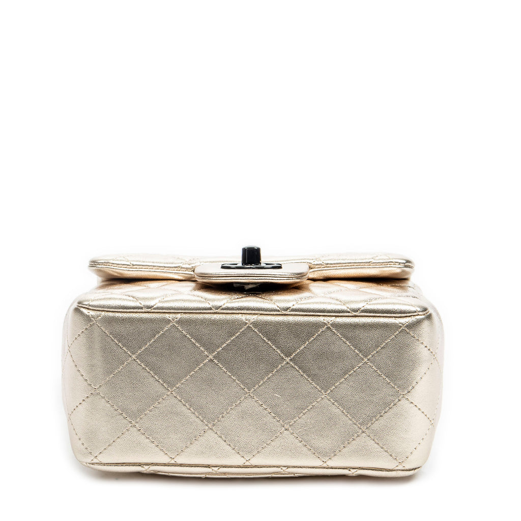 Shoulder Bag Mini Square Flap Gold Quilted Calfskin Leather