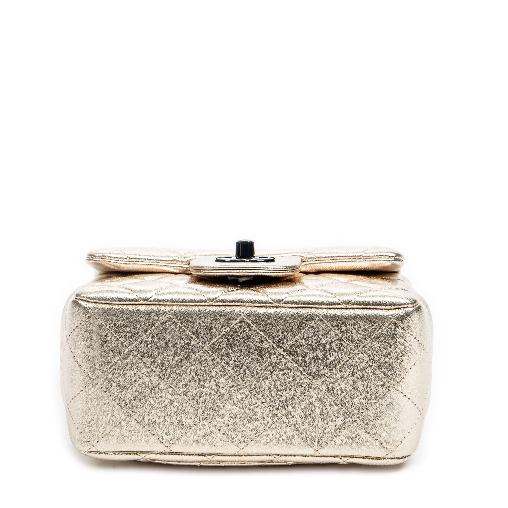 Shoulder Bag Mini Square Flap Gold Quilted Calfskin Leather