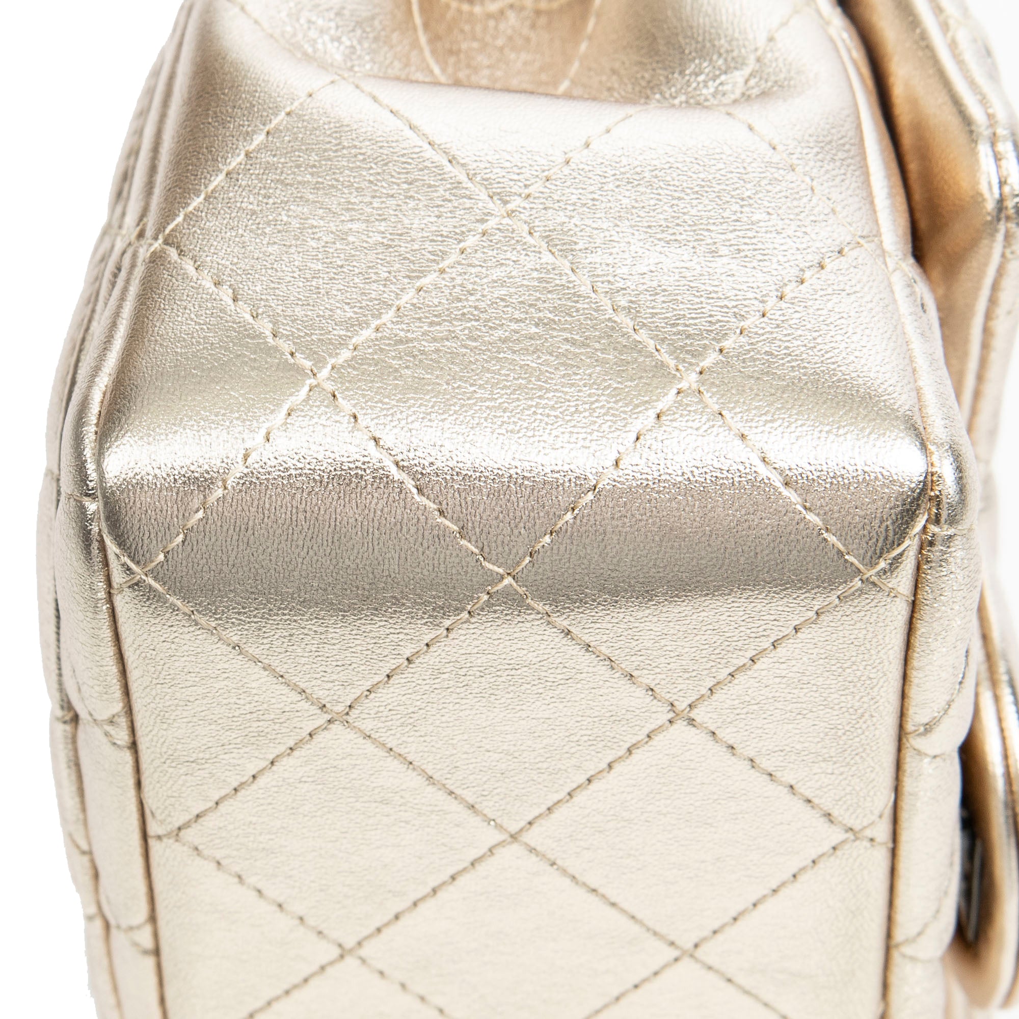 Shoulder Bag Mini Square Flap Gold Quilted Calfskin Leather