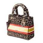 Shoulder Bag Medium Lady D-Lite Beige Embroidered Velvet Canvas