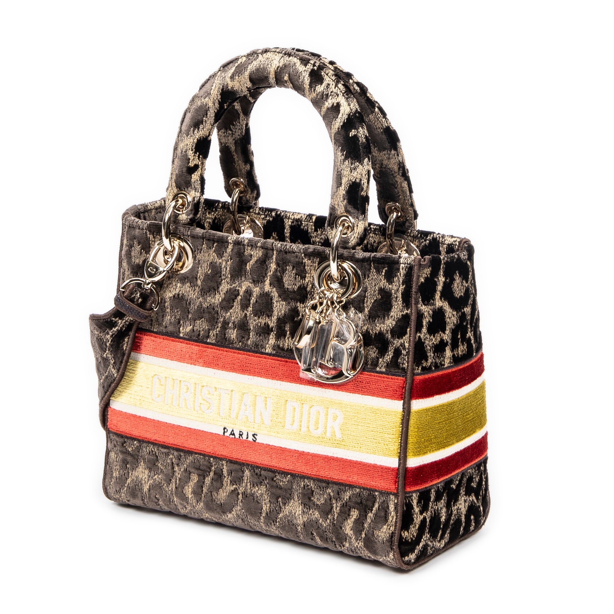 Shoulder Bag Medium Lady D-Lite Beige Embroidered Velvet Canvas