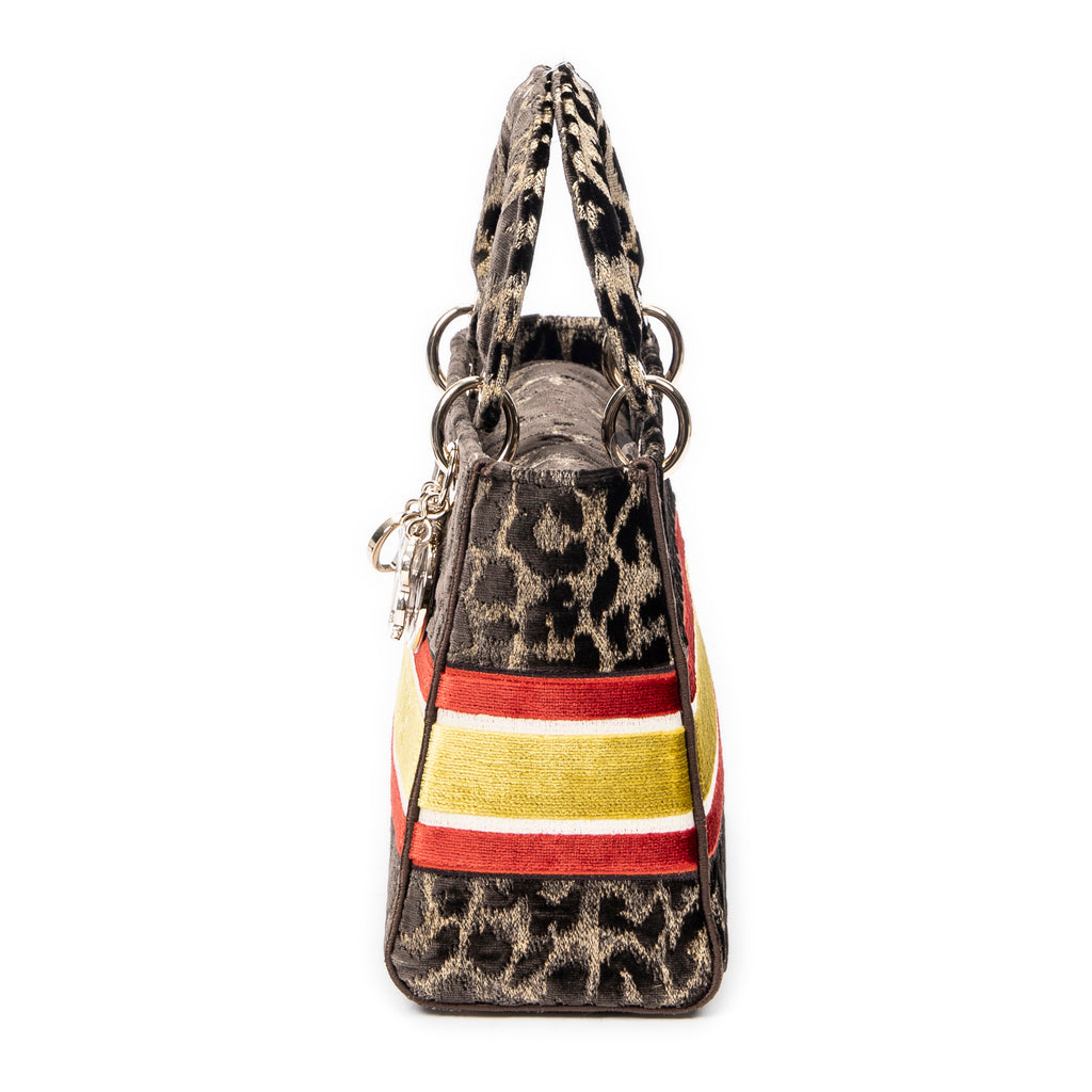 Shoulder Bag Medium Lady D-Lite Beige Embroidered Velvet Canvas