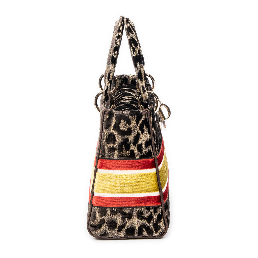 Shoulder Bag Medium Lady D-Lite Beige Embroidered Velvet Canvas