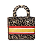 Shoulder Bag Medium Lady D-Lite Beige Embroidered Velvet Canvas