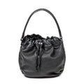 Shoulder Bag Drawstring Bucket Tote Black Grained Leather