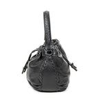Shoulder Bag Drawstring Bucket Tote Black Grained Leather