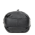 Shoulder Bag Drawstring Bucket Tote Black Grained Leather