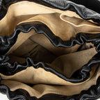 Shoulder Bag Drawstring Bucket Tote Black Grained Leather