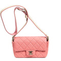 Shoulder Bag Mini Flap with Thick Strap Pink Quilted Caviar Leather