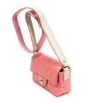 Shoulder Bag Mini Flap with Thick Strap Pink Quilted Caviar Leather