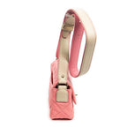 Shoulder Bag Mini Flap with Thick Strap Pink Quilted Caviar Leather