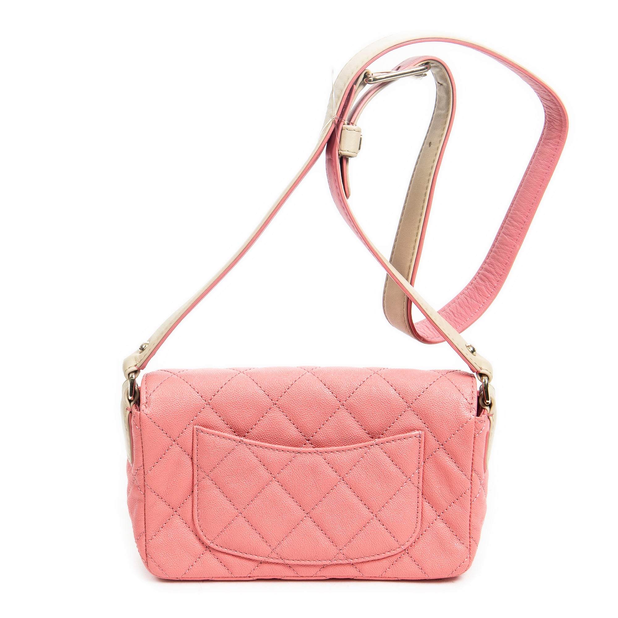Shoulder Bag Mini Flap with Thick Strap Pink Quilted Caviar Leather