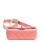 Shoulder Bag Mini Flap with Thick Strap Pink Quilted Caviar Leather