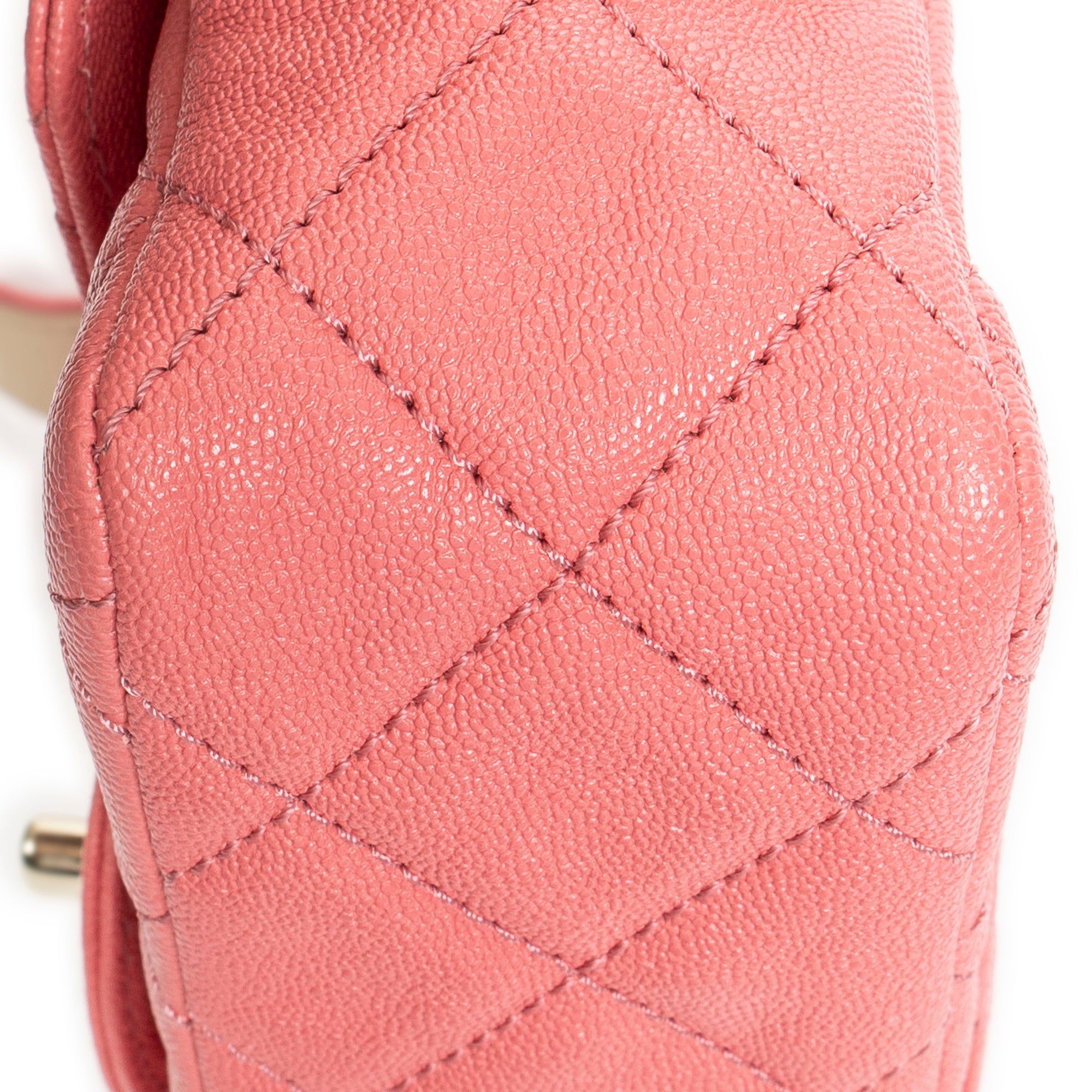 Shoulder Bag Mini Flap with Thick Strap Pink Quilted Caviar Leather