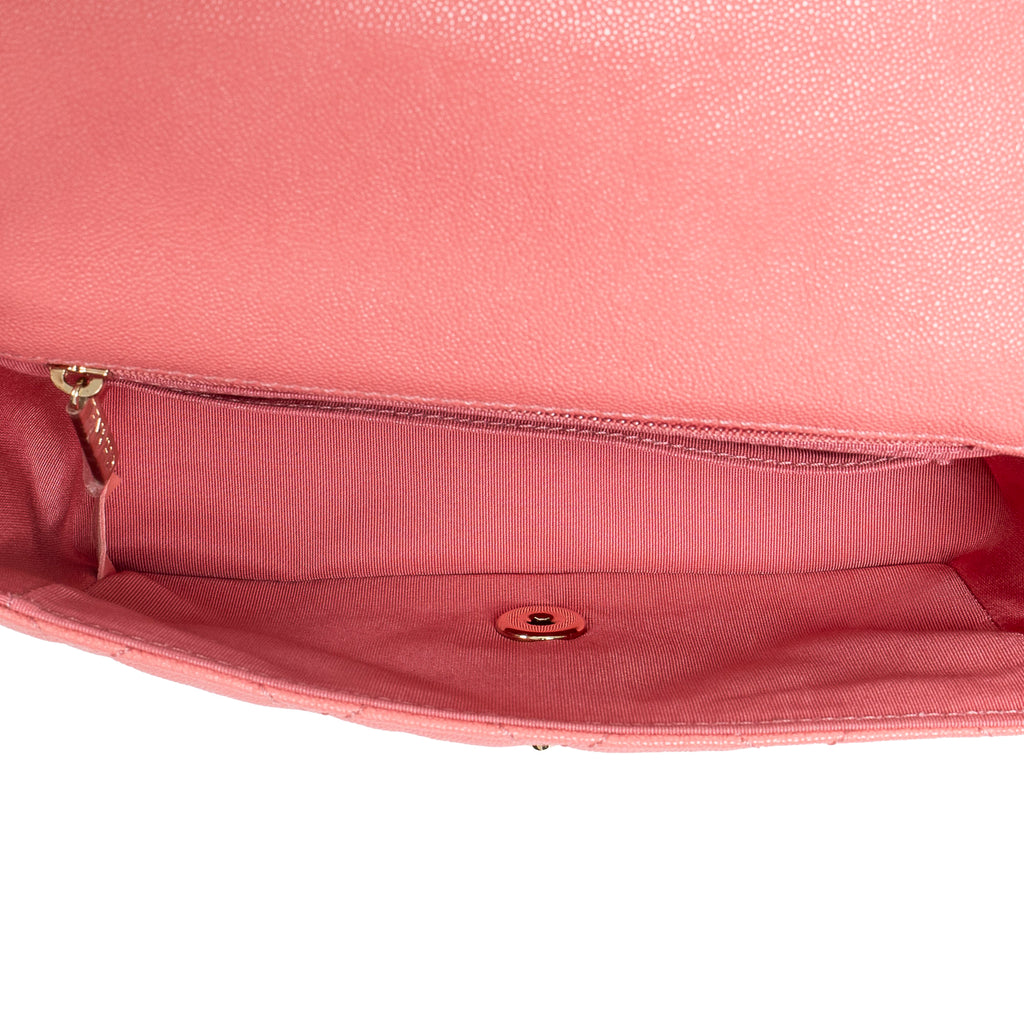 Shoulder Bag Mini Flap with Thick Strap Pink Quilted Caviar Leather