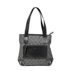 Shoulder Bag Small Front Pocket Zip Tote Black Monogrammed Denim Canvas