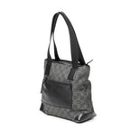 Shoulder Bag Small Front Pocket Zip Tote Black Monogrammed Denim Canvas