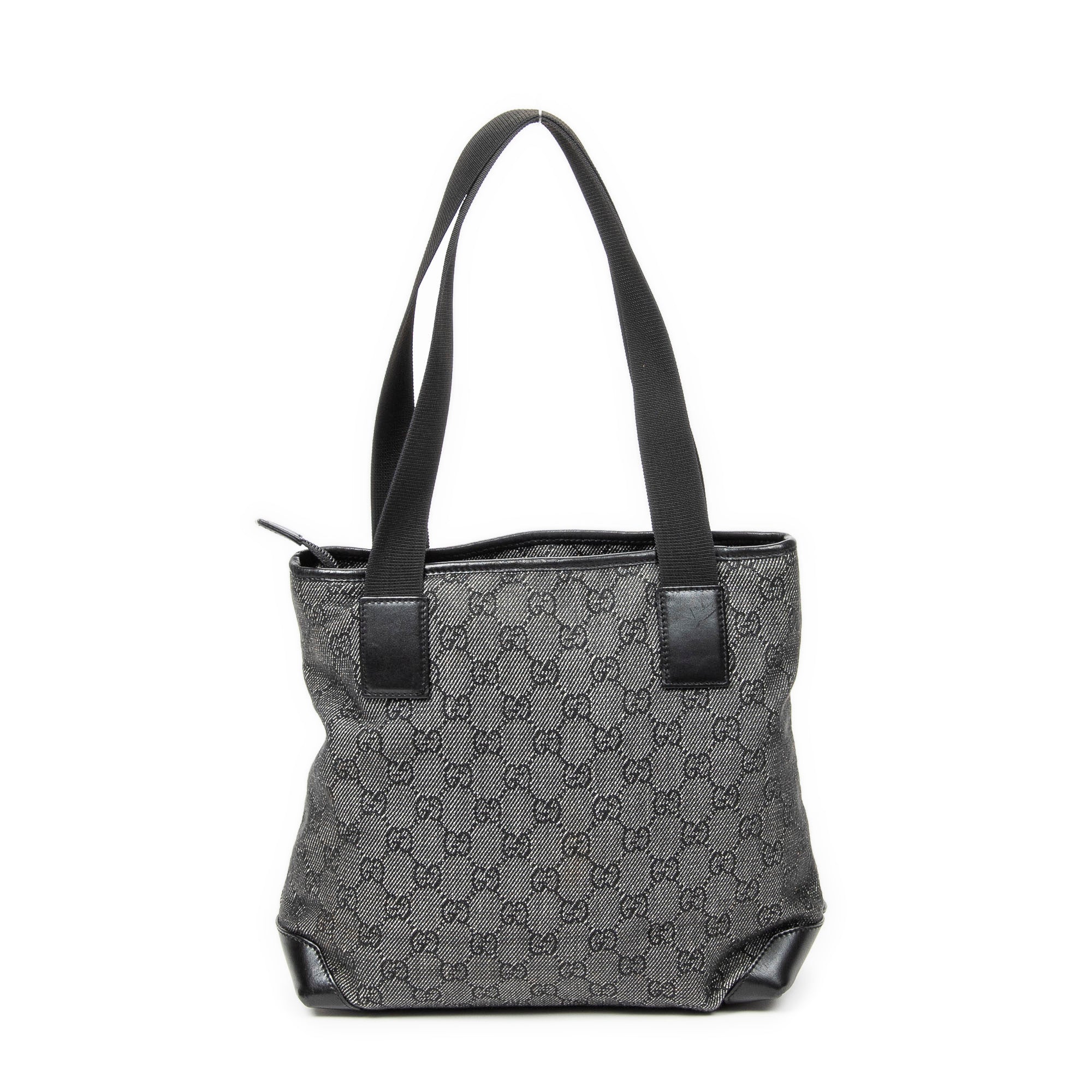 Shoulder Bag Small Front Pocket Zip Tote Black Monogrammed Denim Canvas