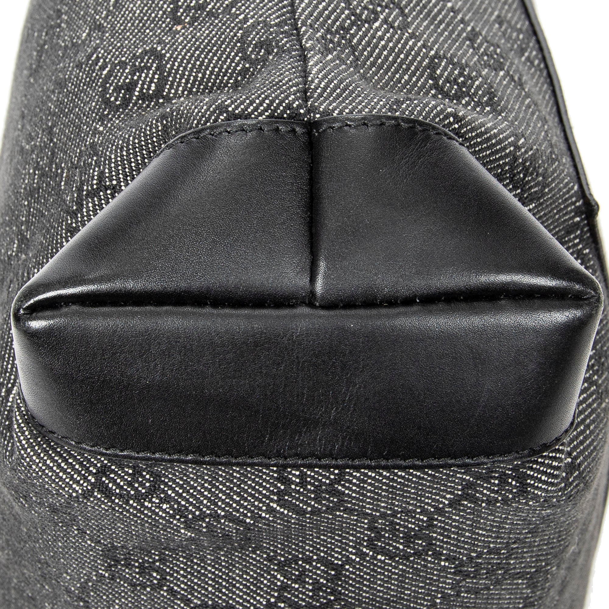 Shoulder Bag Small Front Pocket Zip Tote Black Monogrammed Denim Canvas