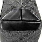 Shoulder Bag Small Front Pocket Zip Tote Black Monogrammed Denim Canvas