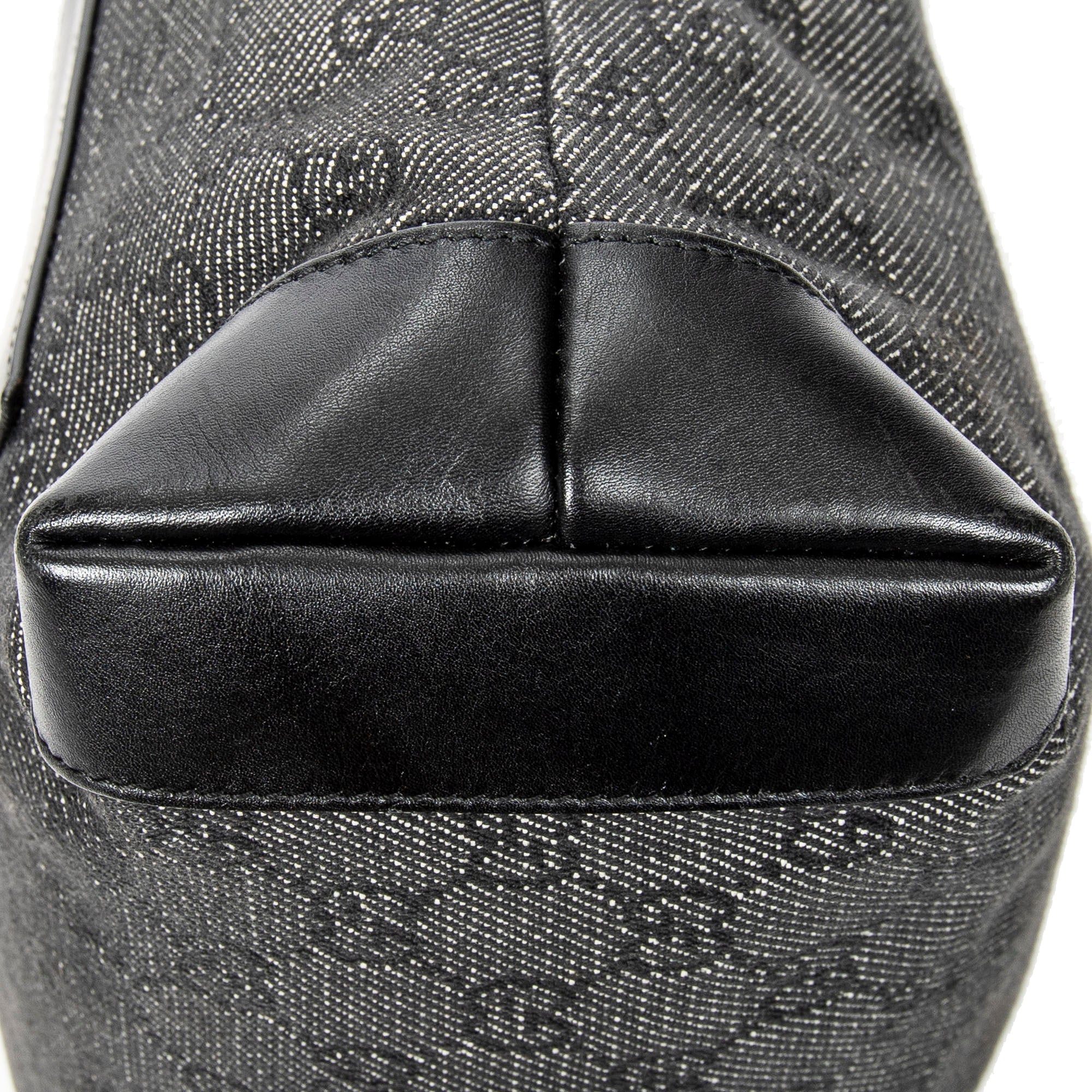 Shoulder Bag Small Front Pocket Zip Tote Black Monogrammed Denim Canvas