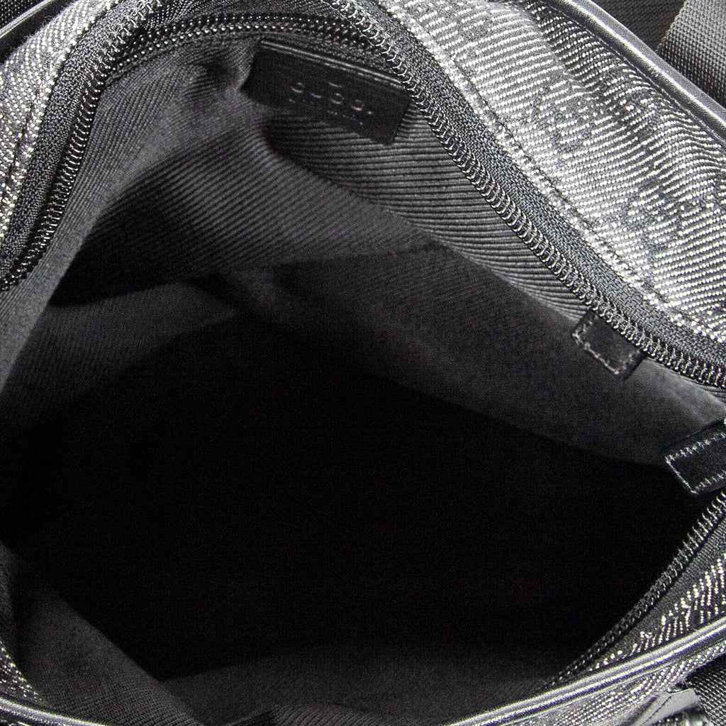 Shoulder Bag Small Front Pocket Zip Tote Black Monogrammed Denim Canvas