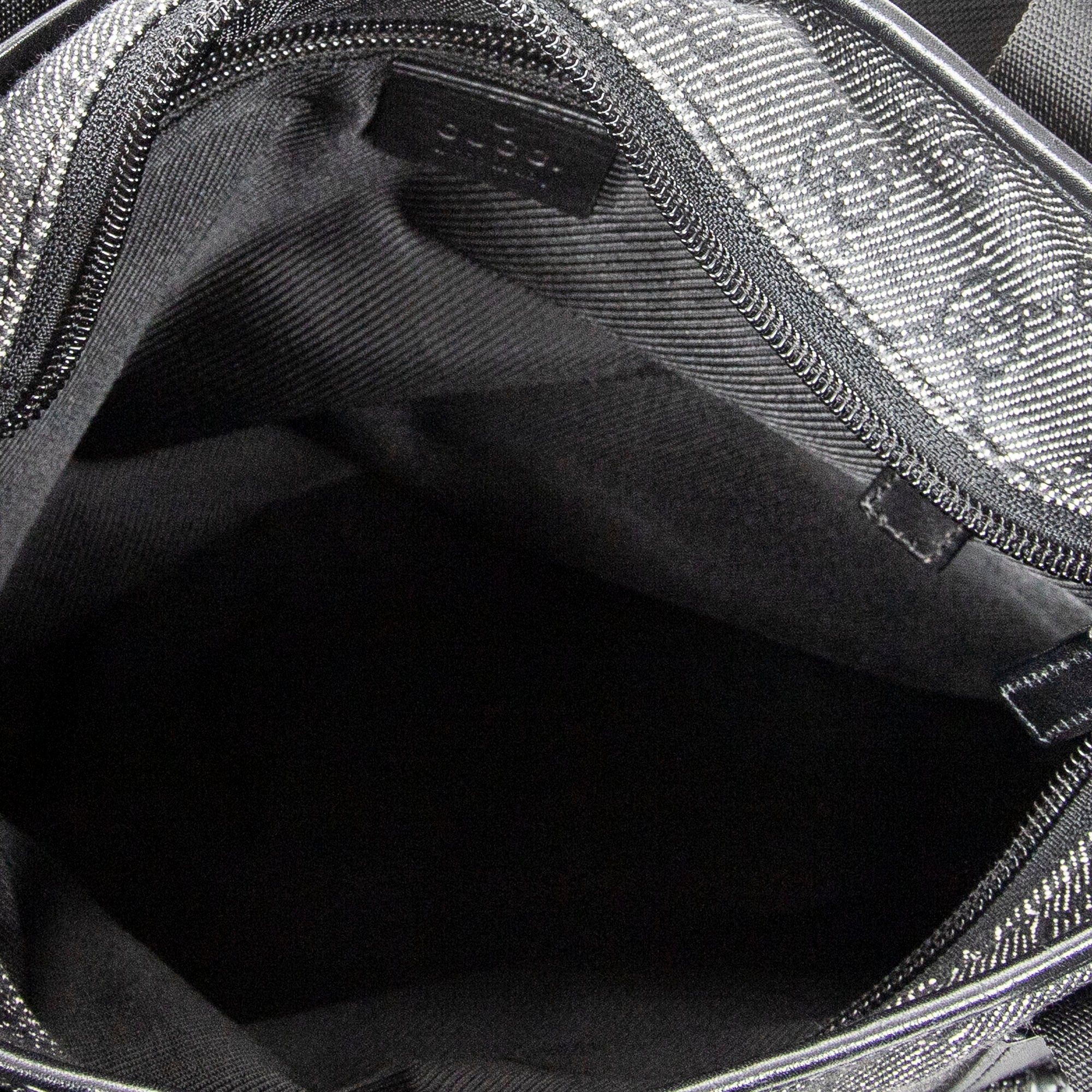 Shoulder Bag Small Front Pocket Zip Tote Black Monogrammed Denim Canvas