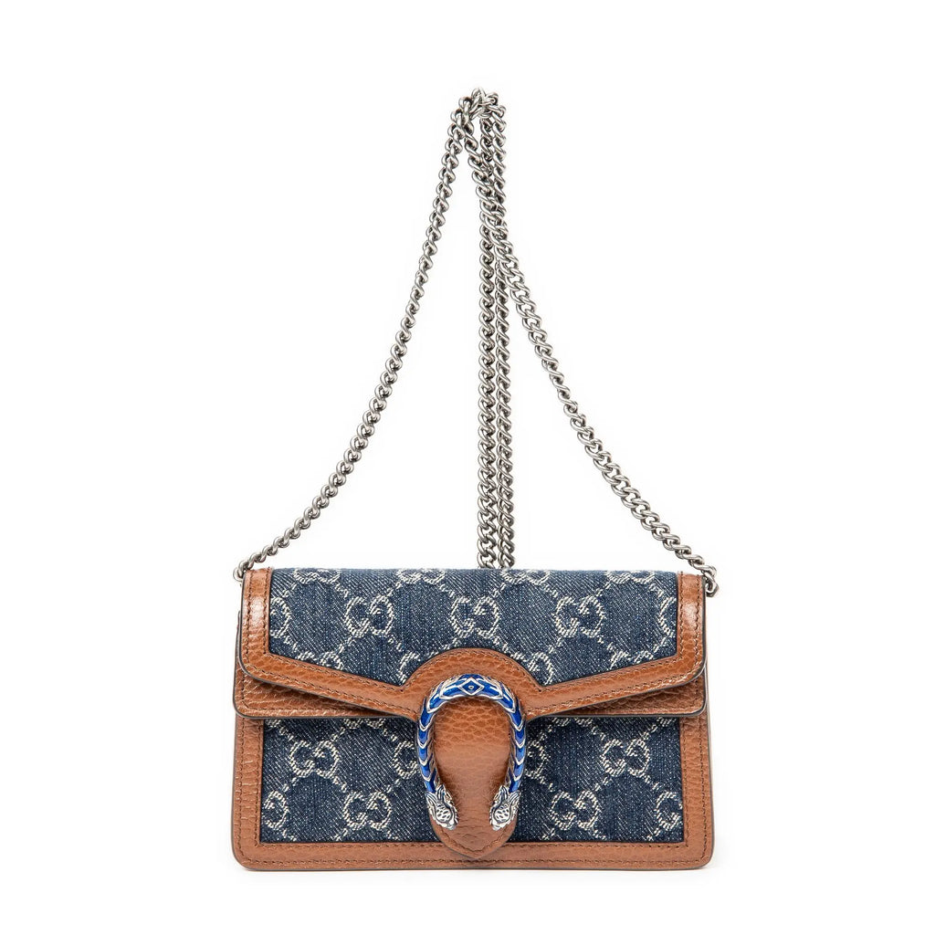 Bolso Bandolera Mini Dionysus Cadena Cruzada Lona Vaquera Monogramada Color Camel