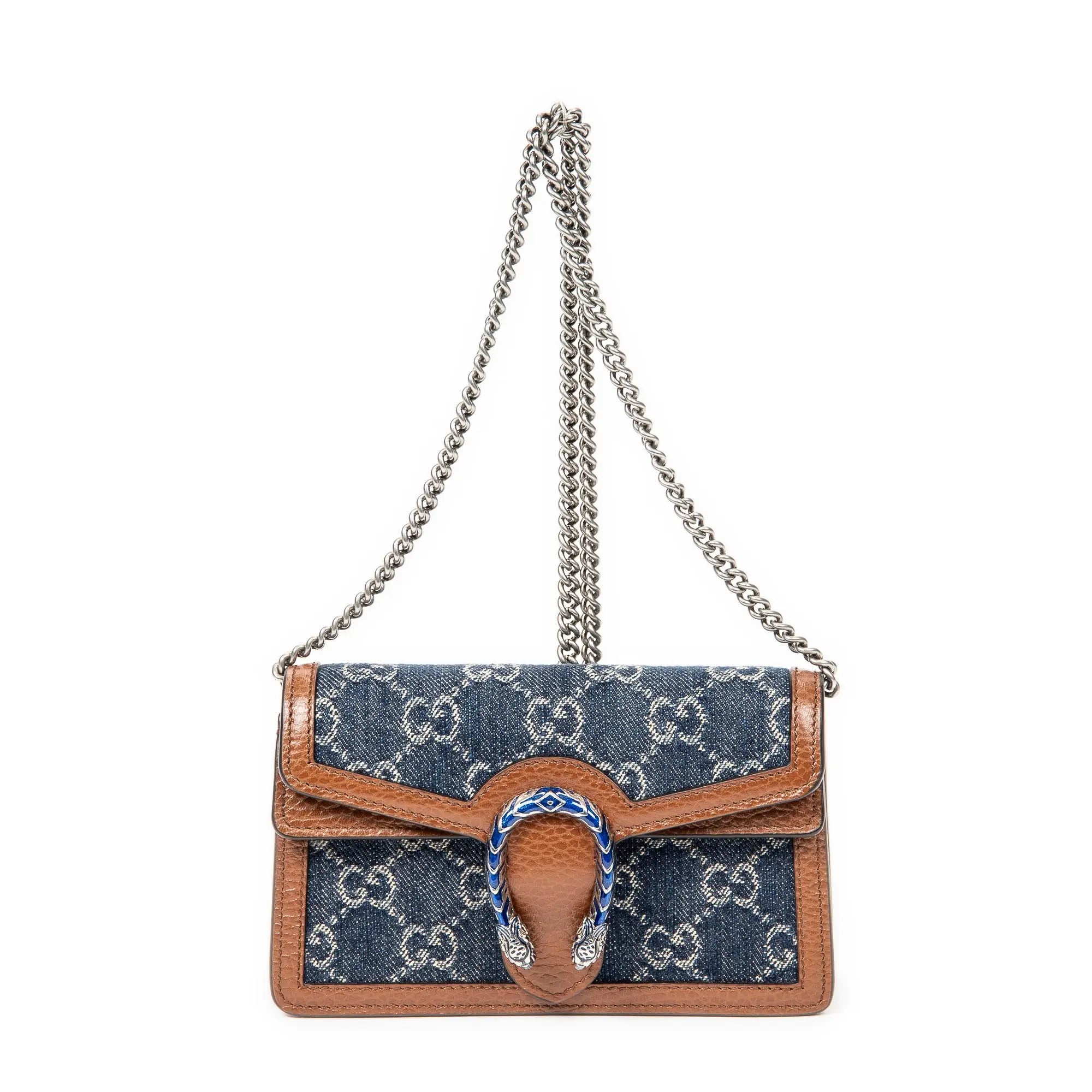Bolso Bandolera Mini Dionysus Cadena Cruzada Lona Vaquera Monogramada Color Camel