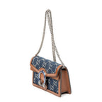 Bolso Bandolera Mini Dionysus Cadena Cruzada Lona Vaquera Monogramada Color Camel