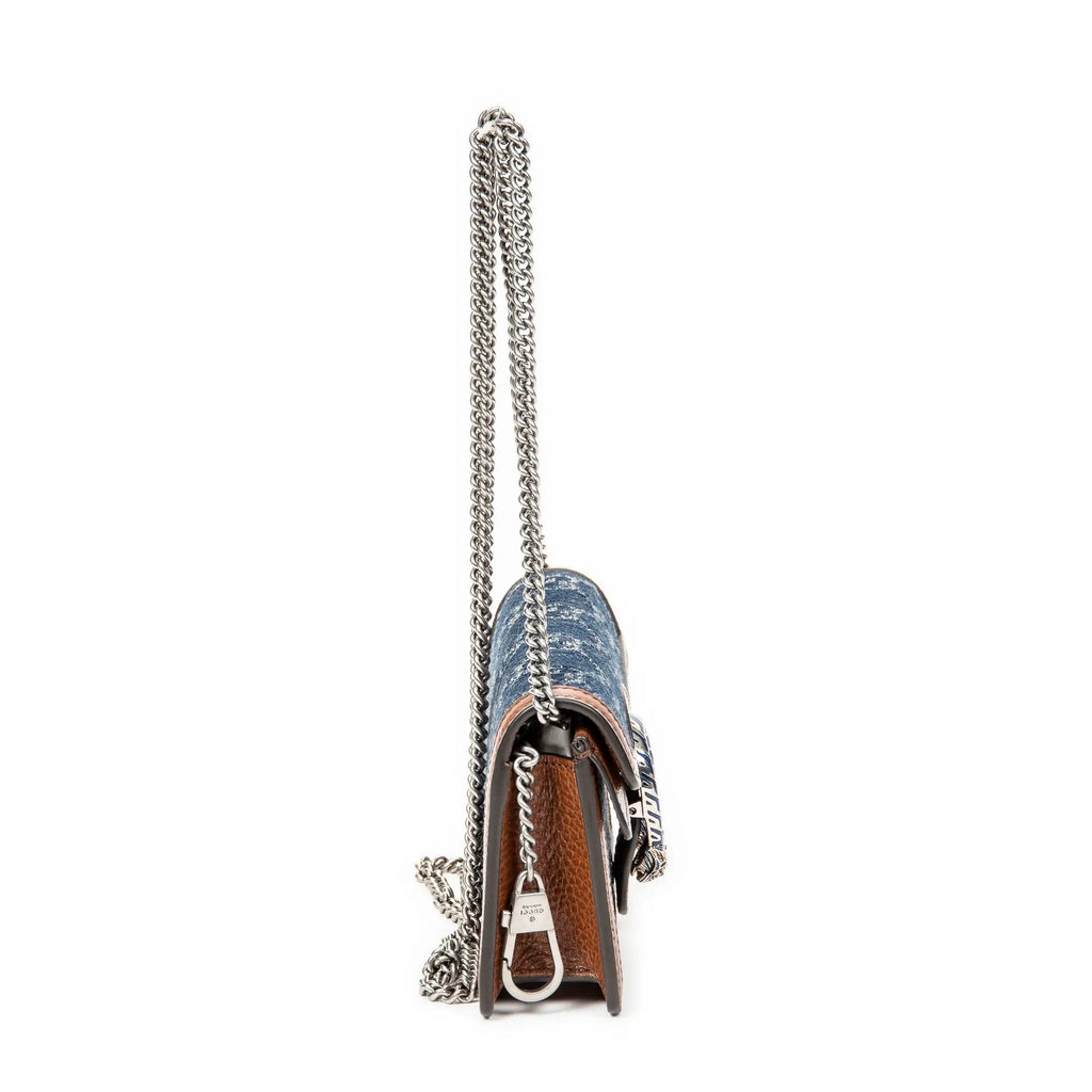 Bolso Bandolera Mini Dionysus Cadena Cruzada Lona Vaquera Monogramada Color Camel