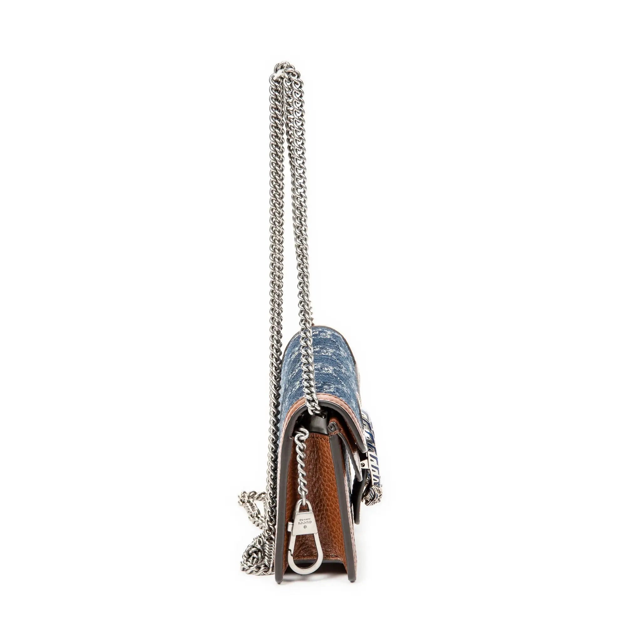 Bolso Bandolera Mini Dionysus Cadena Cruzada Lona Vaquera Monogramada Color Camel