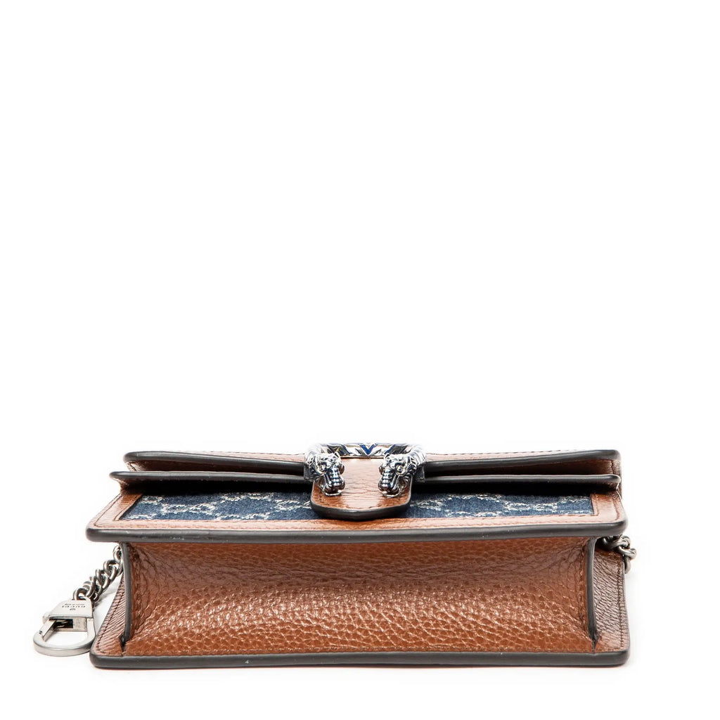 Bolso Bandolera Mini Dionysus Cadena Cruzada Lona Vaquera Monogramada Color Camel