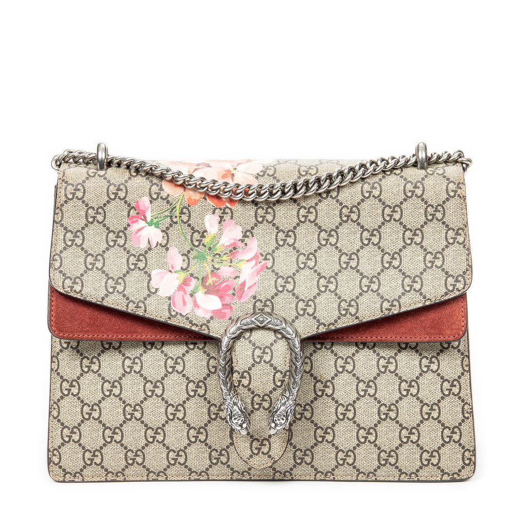 Shoulder Bag Medium Floral Dionysus Chain Crossbody Beige Blooms Supreme Coated Canvas