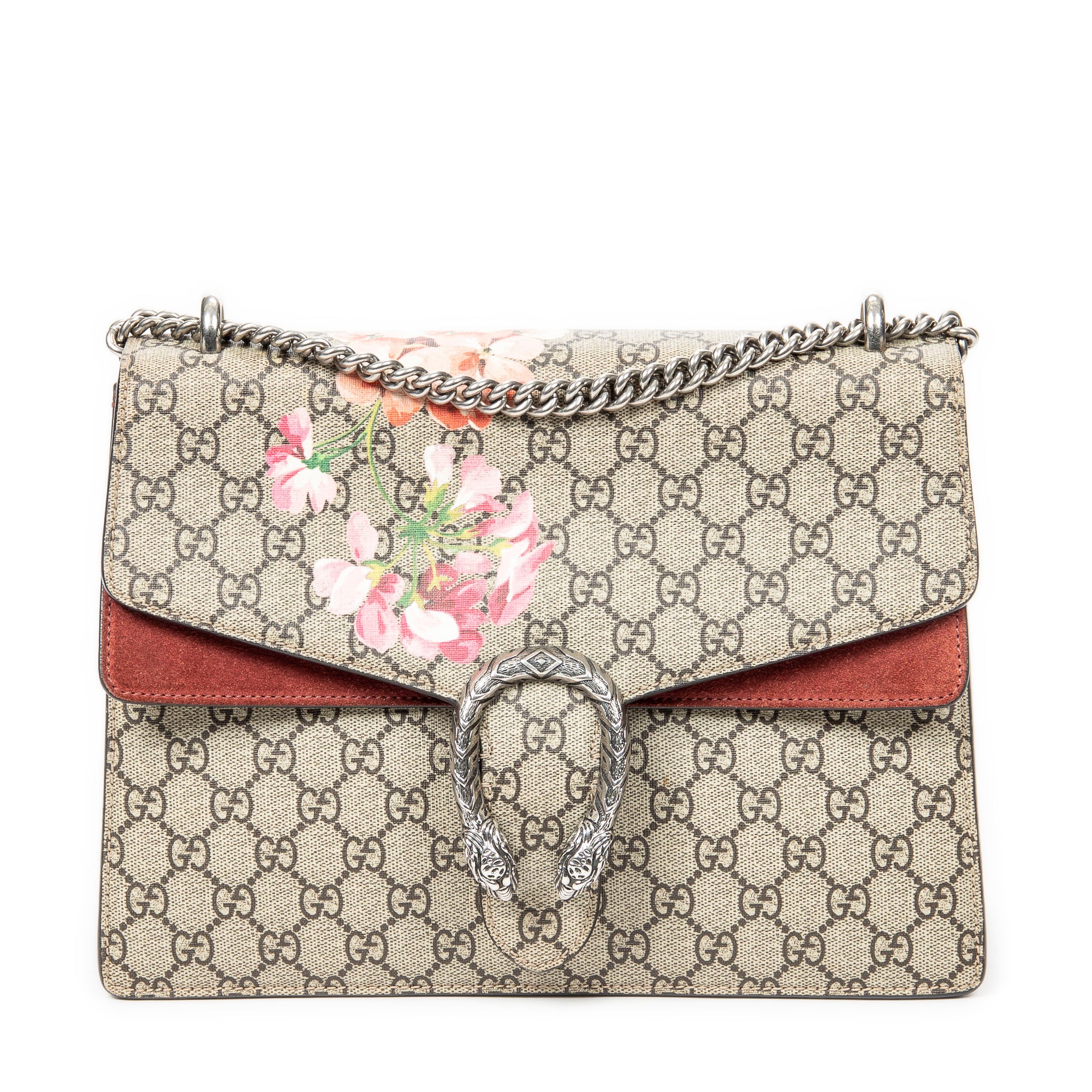 Shoulder Bag Medium Floral Dionysus Chain Crossbody Beige Blooms Supreme Coated Canvas