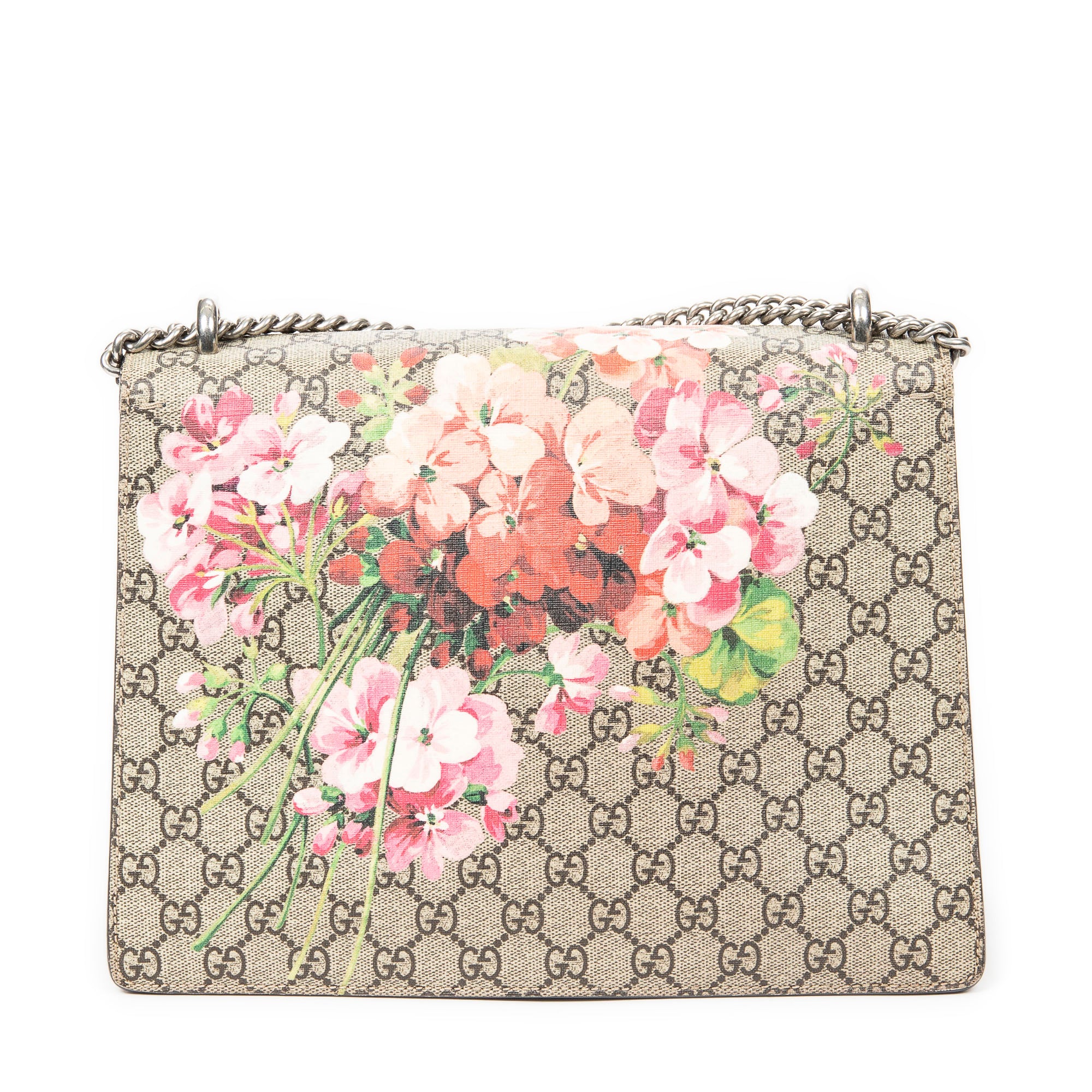 Shoulder Bag Medium Floral Dionysus Chain Crossbody Beige Blooms Supreme Coated Canvas